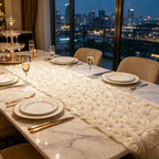 Flowerva  French-Style 3D Rose Embroidery White Lace Table Runner