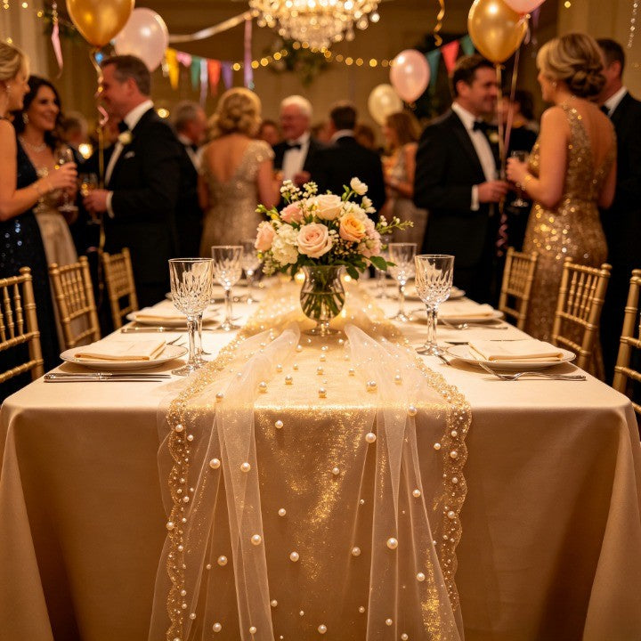 Flowerva Pearl Tulle Table Runner