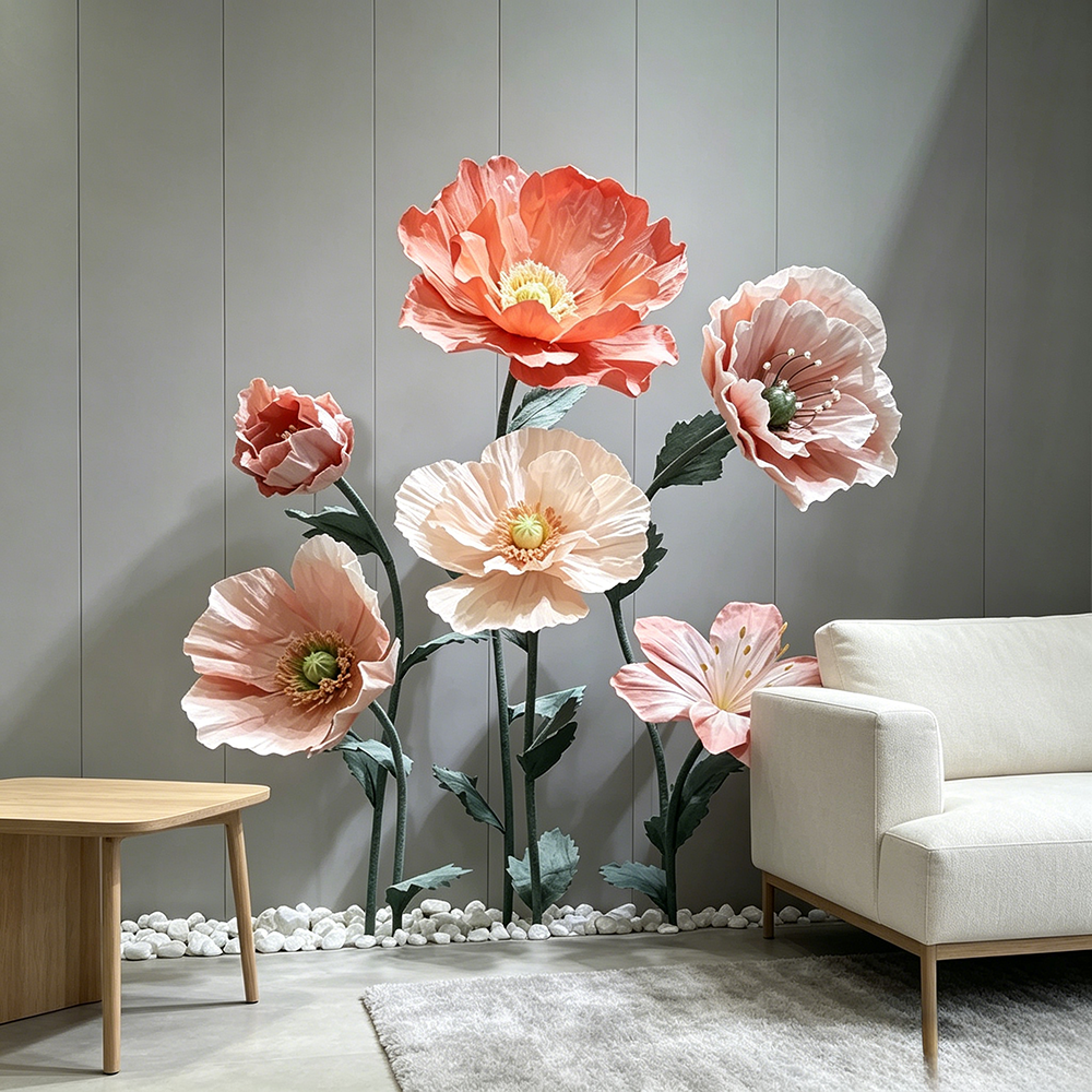 Flowerva Coral Poppy Sheer Bloom Premium Decor