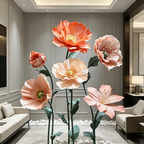 Flowerva Coral Poppy Sheer Bloom Premium Decor