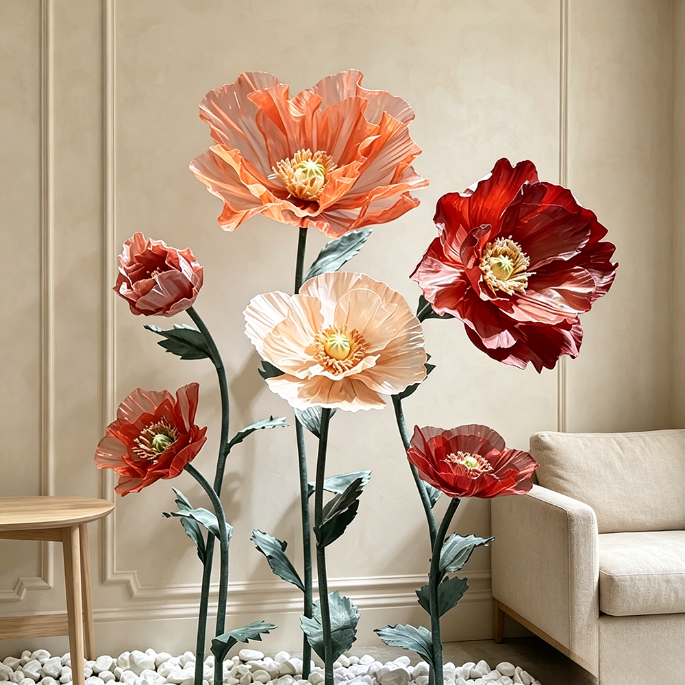 Flowerva Coral Poppy Sheer Bloom Premium Decor