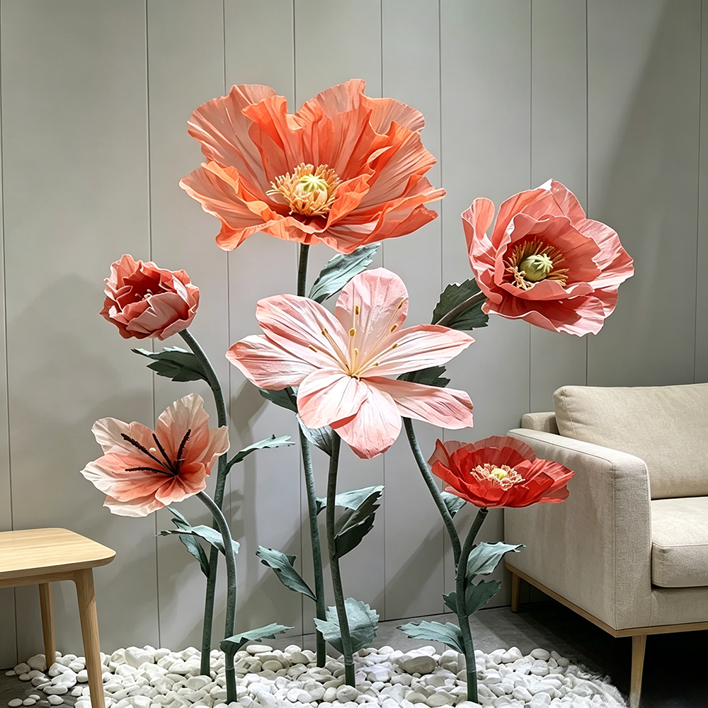 Flowerva Coral Poppy Sheer Bloom Premium Decor