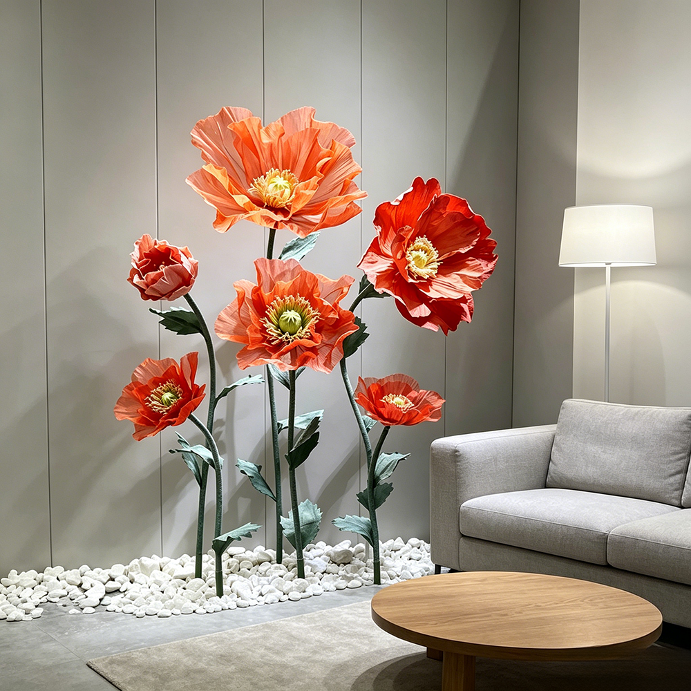 Flowerva Coral Poppy Sheer Bloom Premium Decor