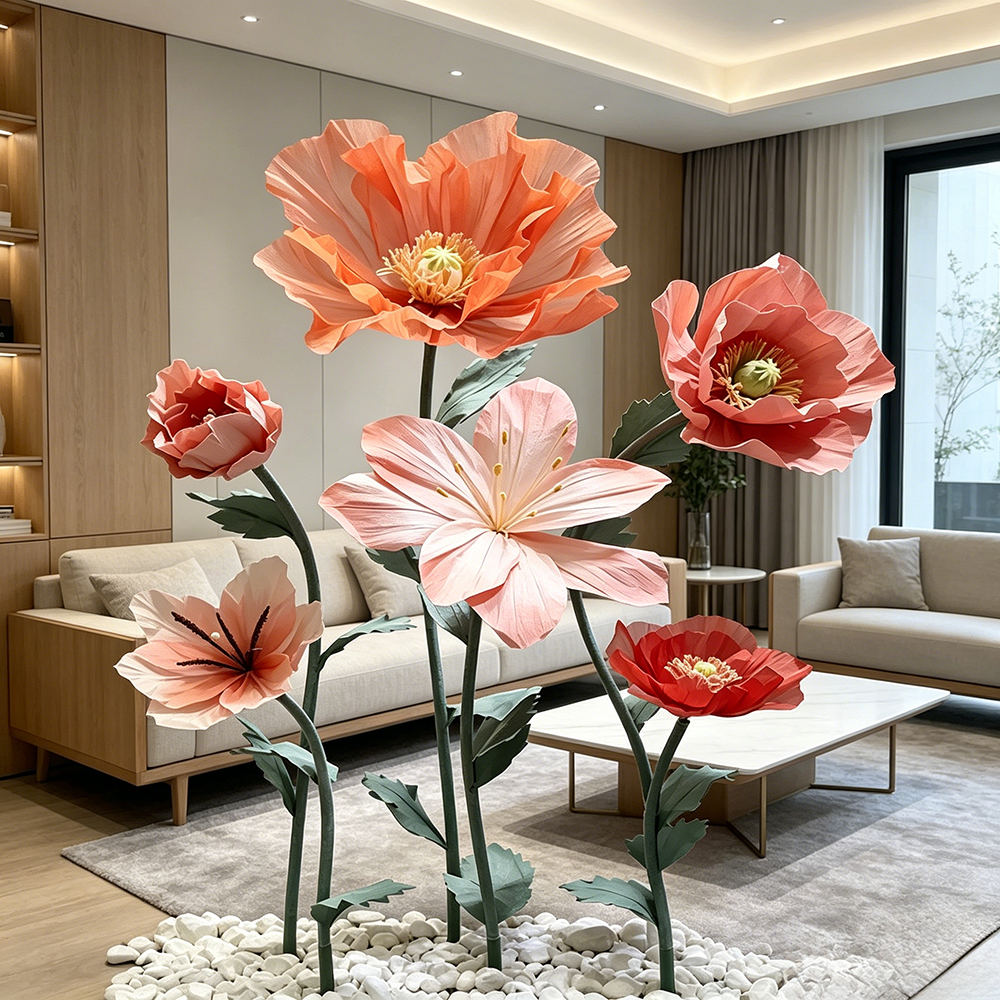 Flowerva Coral Poppy Sheer Bloom Premium Decor