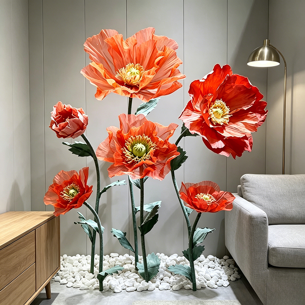 Flowerva Coral Poppy Sheer Bloom Premium Decor