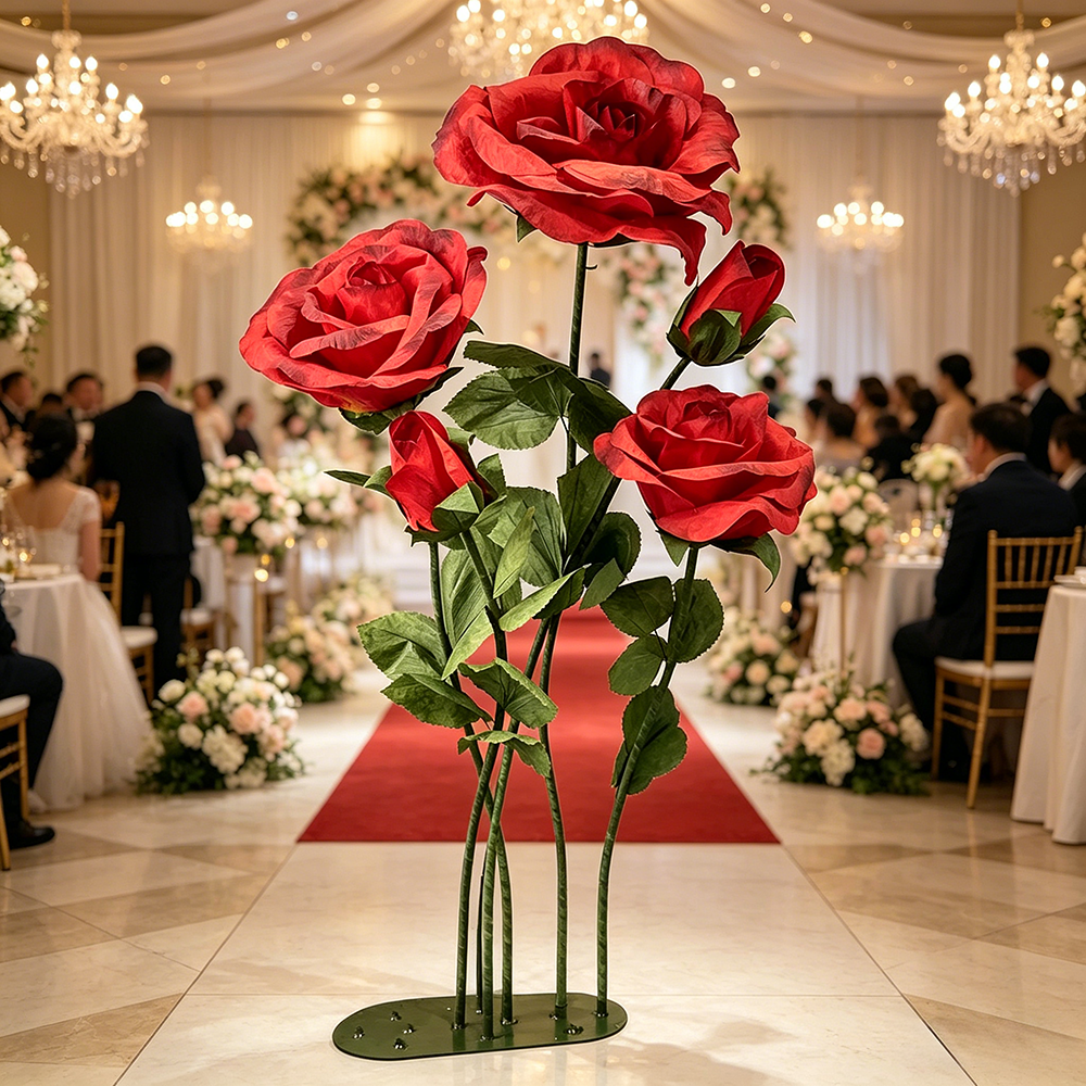 Flowerva Red Rose Verdant Cluster Premium Decor