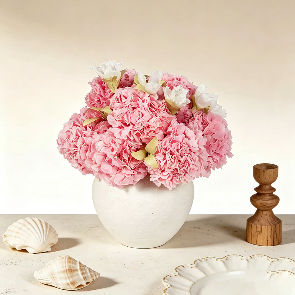 Flowerva Ruffled Petal Vase Arrangement Premium Decor