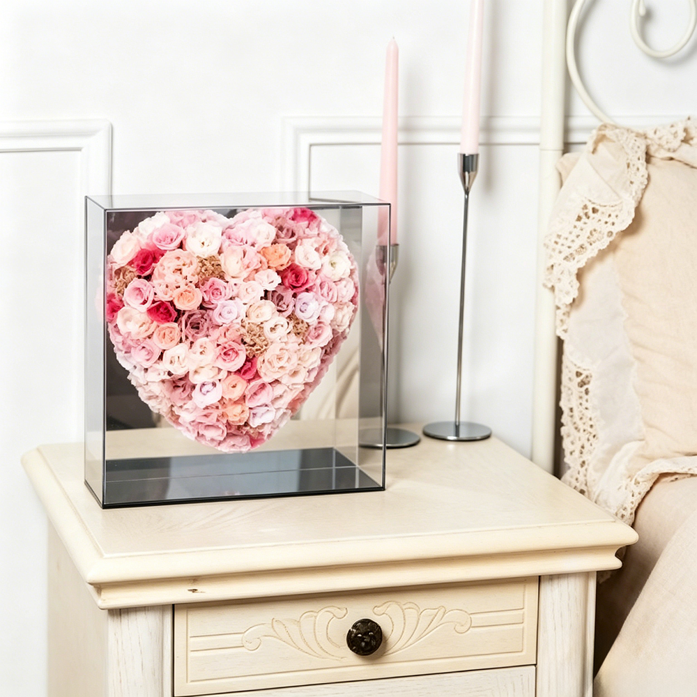 Flowerva Mirrored Heart Bloom Keepsake Box Premium Decor