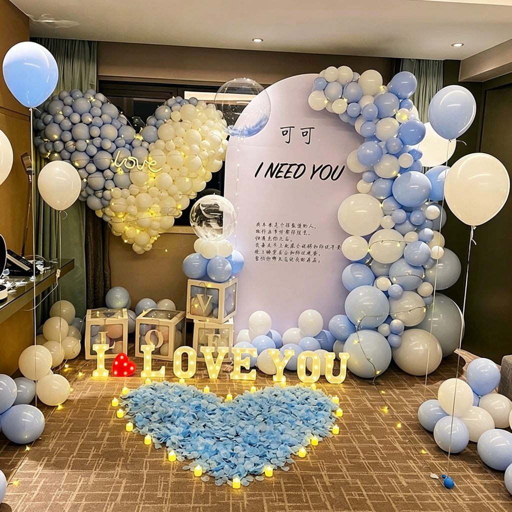 Flowerva Romantic Proposal & Valentine’s Day Confession Balloon Kit with Custom KT Backdrop Decor