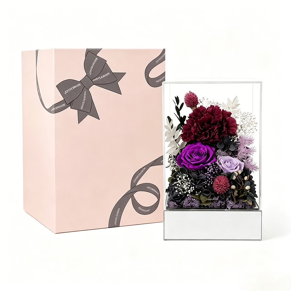 Flowerva Preserved Carnation Acrylic Mirror Box Premium Decor