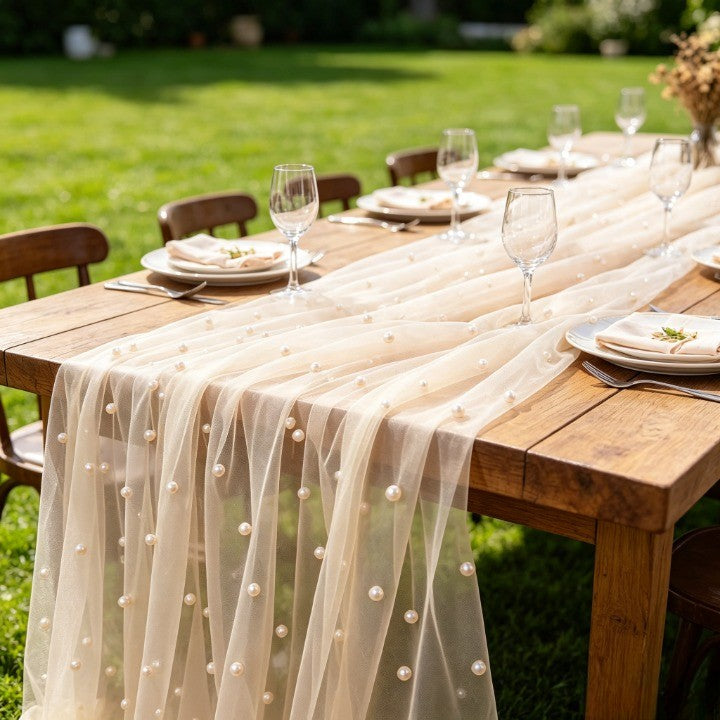 Flowerva Pearl Tulle Table Runner