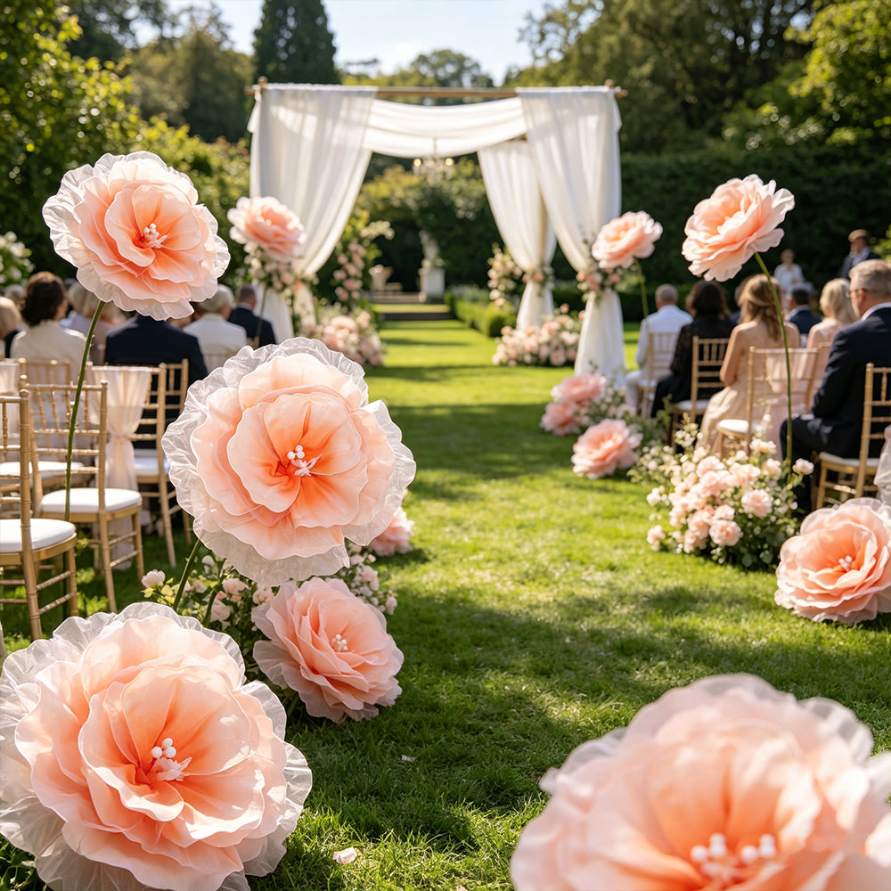 Flowerva Peach Tulle-Trimmed Premium Flower