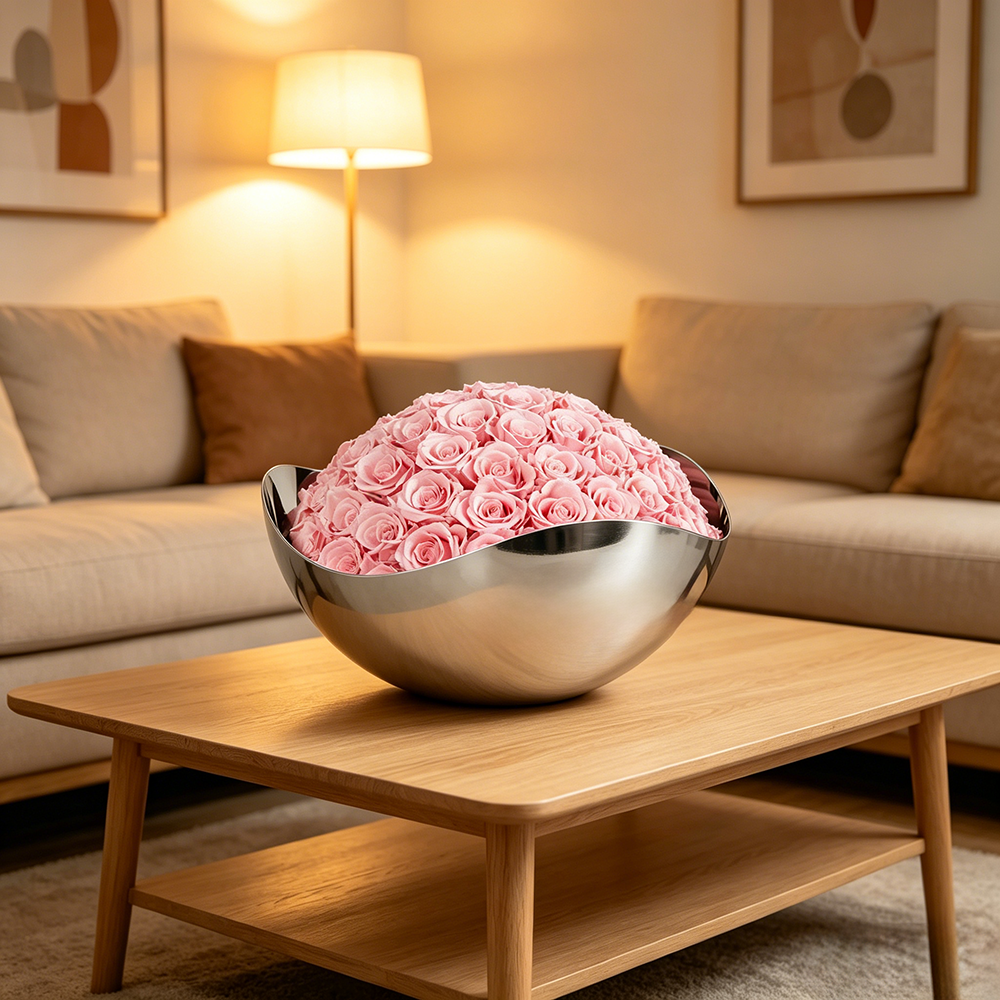 Flowerva Sculptural Metal Bowl Arrangement Premium Decor