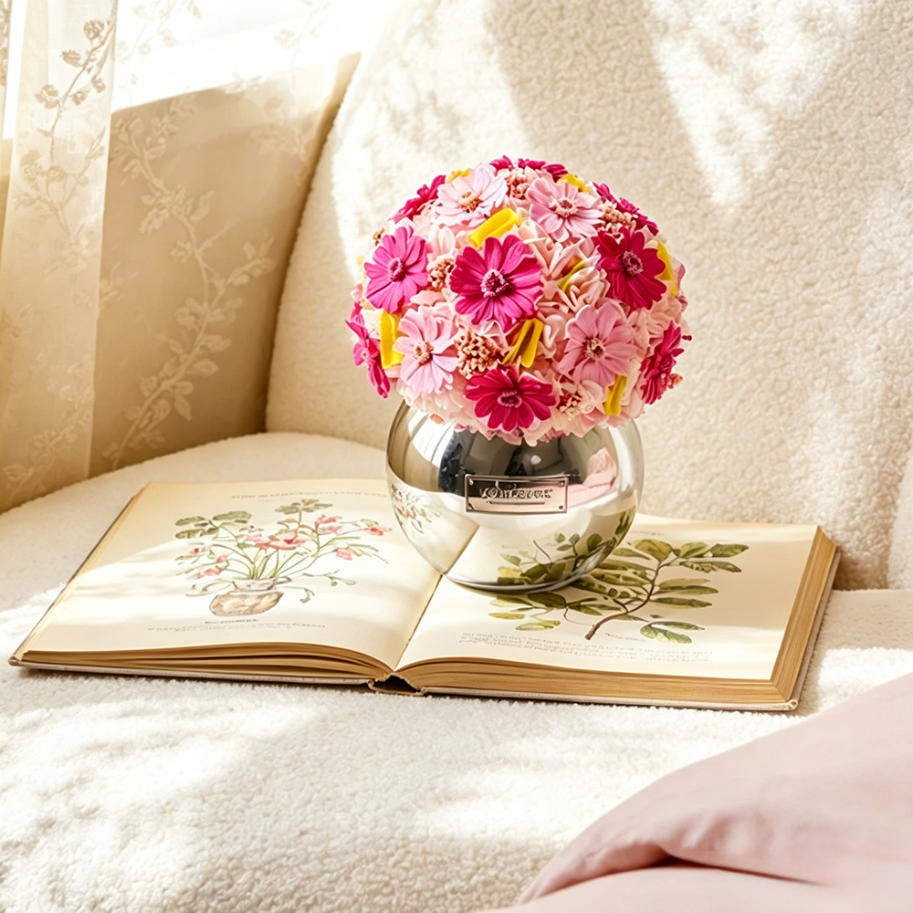 Flowerva Daisy Sphere Vase Arrangement Premium Decor