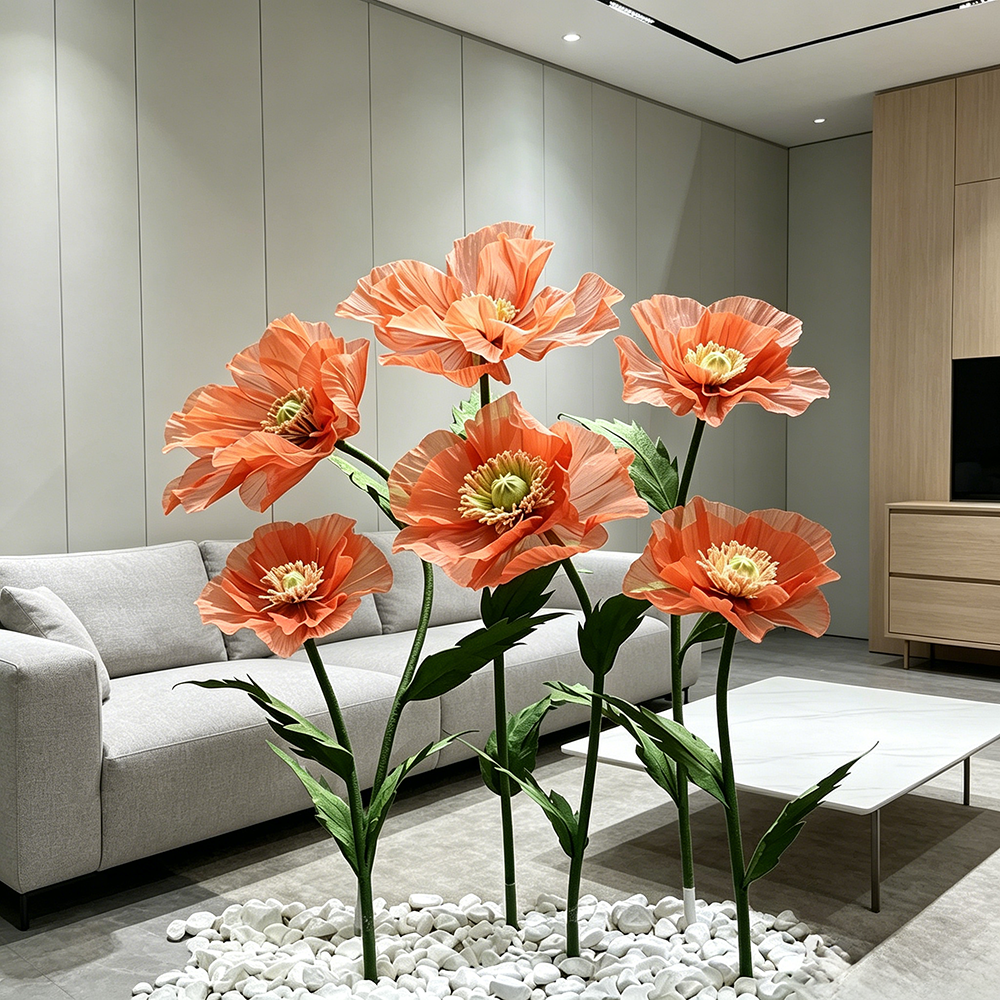 Flowerva Coral Poppy Sheer Bloom Premium Decor