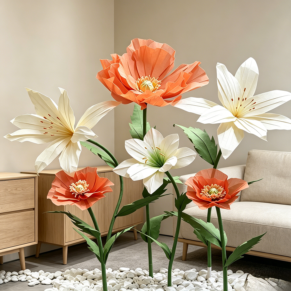 Flowerva Coral Poppy Sheer Bloom Premium Decor