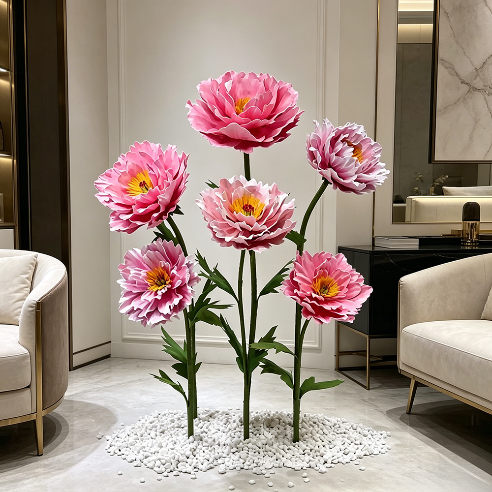 Flowerva Coral Peony Bloom Premium Decor