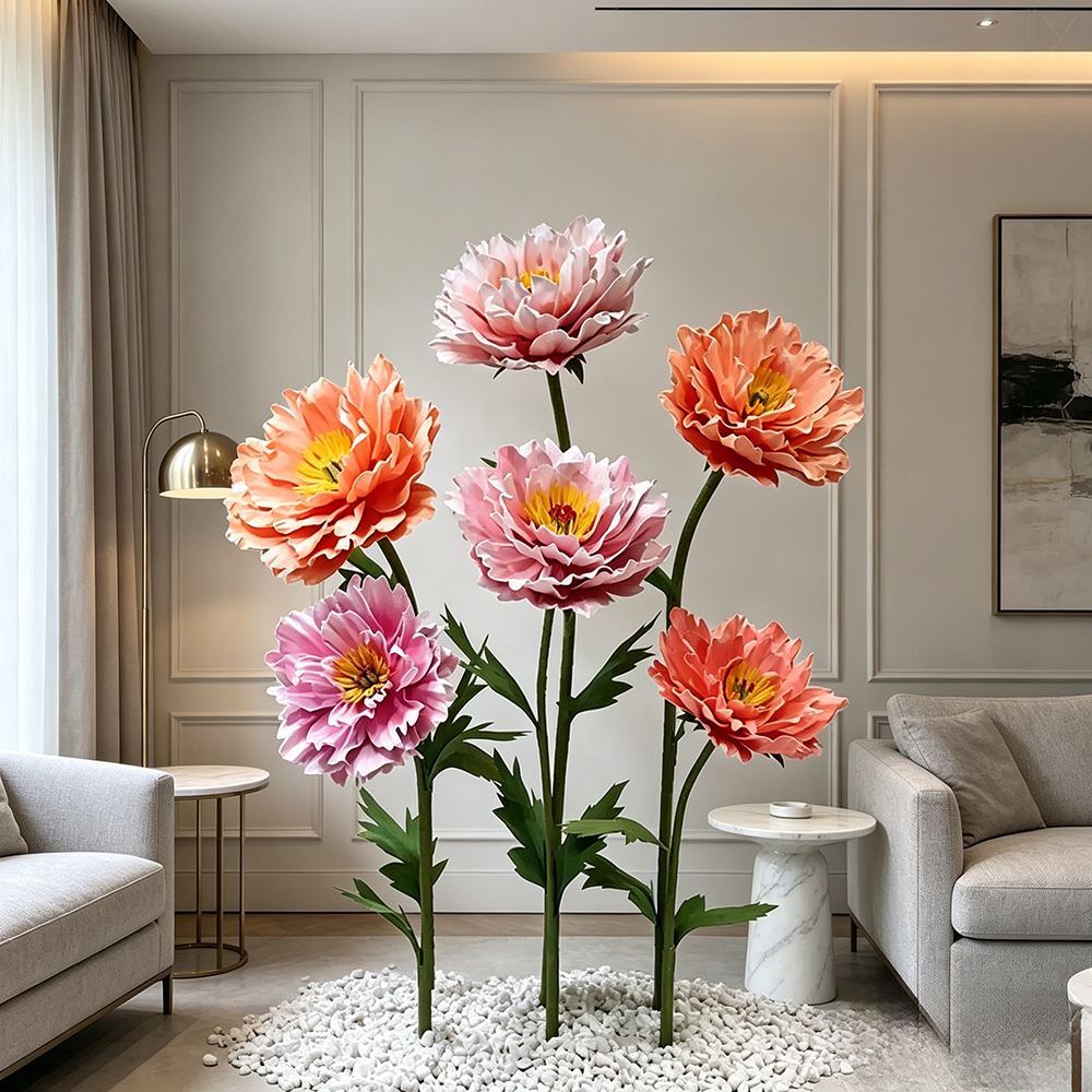 Flowerva Coral Peony Bloom Premium Decor