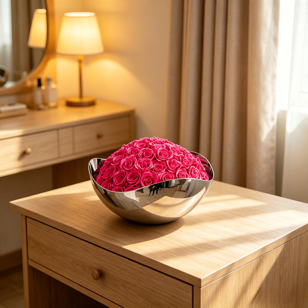 Flowerva Sculptural Metal Bowl Arrangement Premium Decor