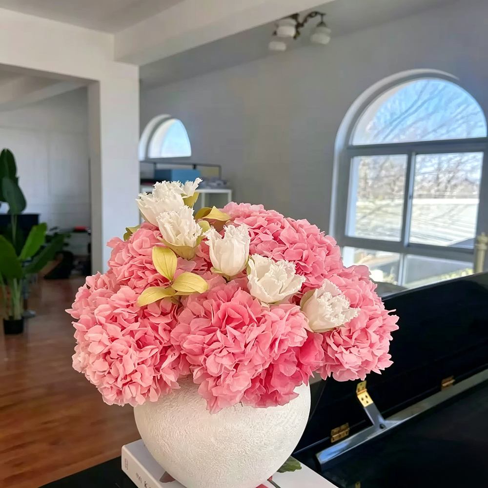 Flowerva Ruffled Petal Vase Arrangement Premium Decor