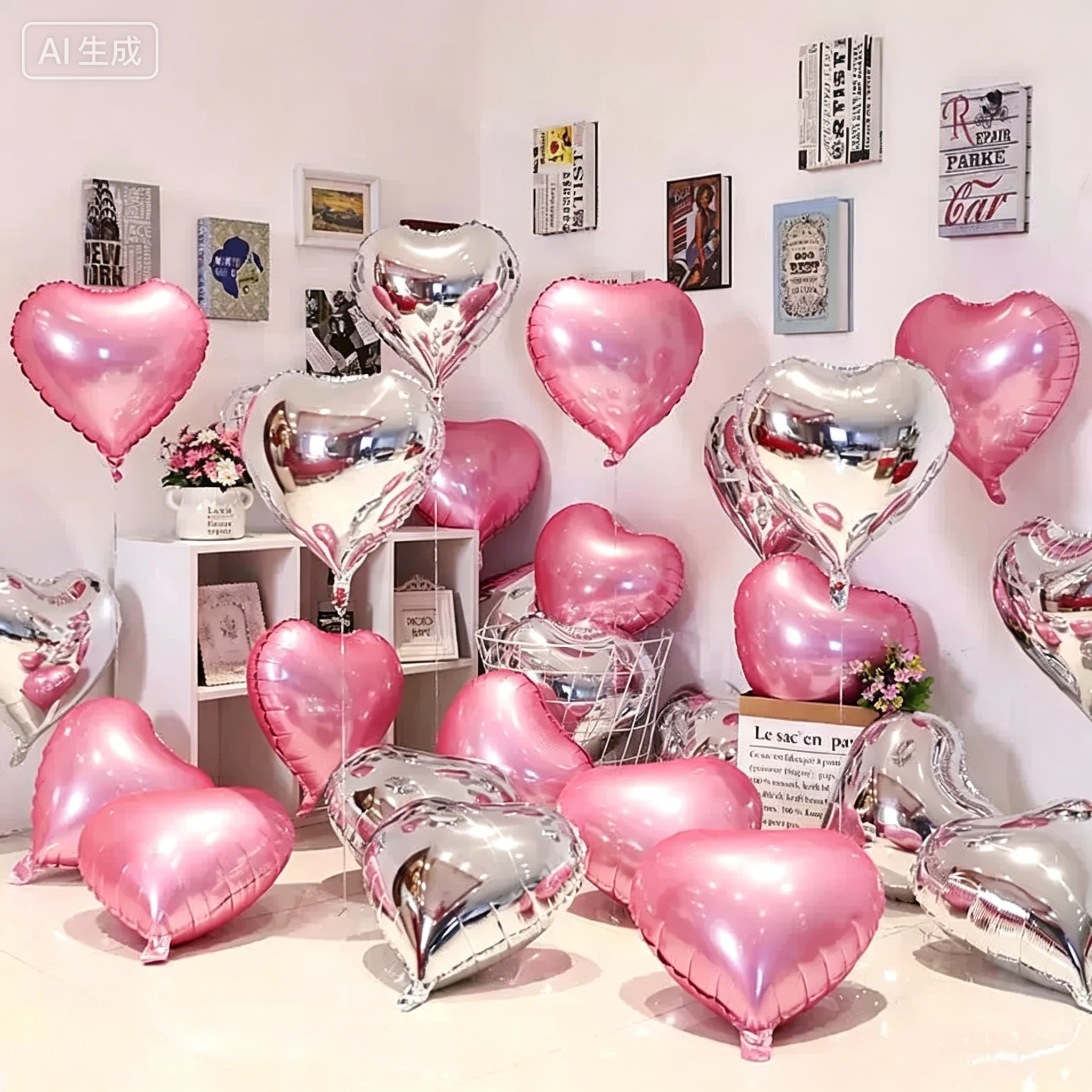 Flowerva 18-inch Pink Silver Heart Foil Balloon for Wedding Birthday Party Decoration