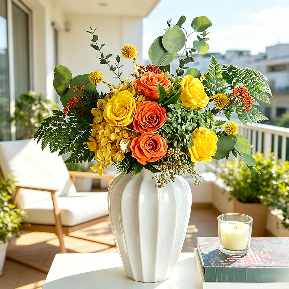 Flowerva Fluted Vase Layered Arrangement Premium Decor