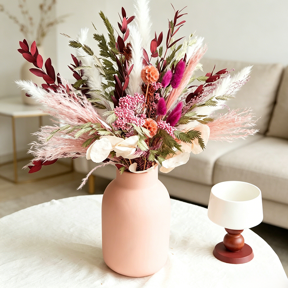Flowerva Textured Everlasting Vase Arrangement Premium Decor