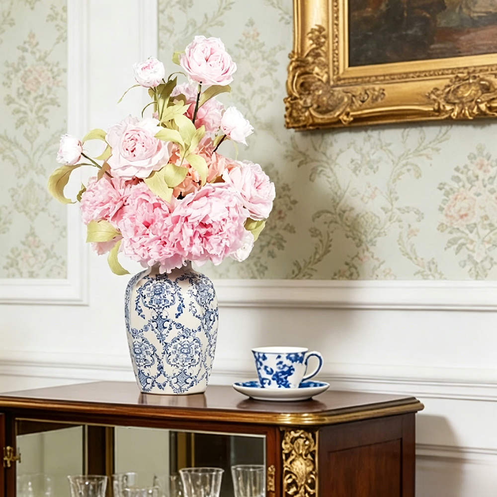 Flowerva Chinoiserie Vase Rose Arrangement Premium Decor