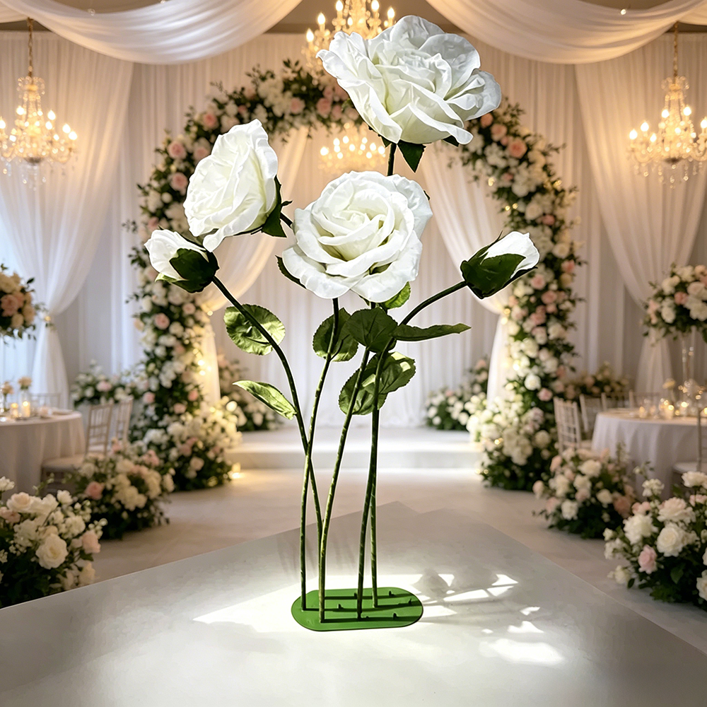 Flowerva White Rose Verdant Cluster Premium Decor
