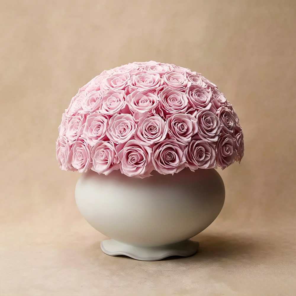 Premium Baby Pink Preserved Rose Vase Gift Box