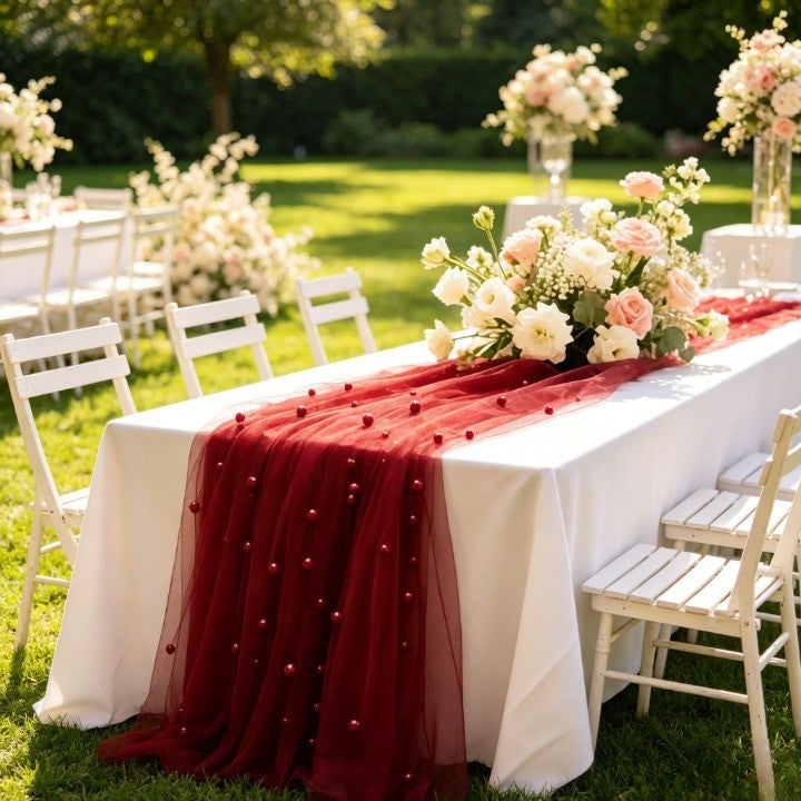 Flowerva Pearl Tulle Table Runner