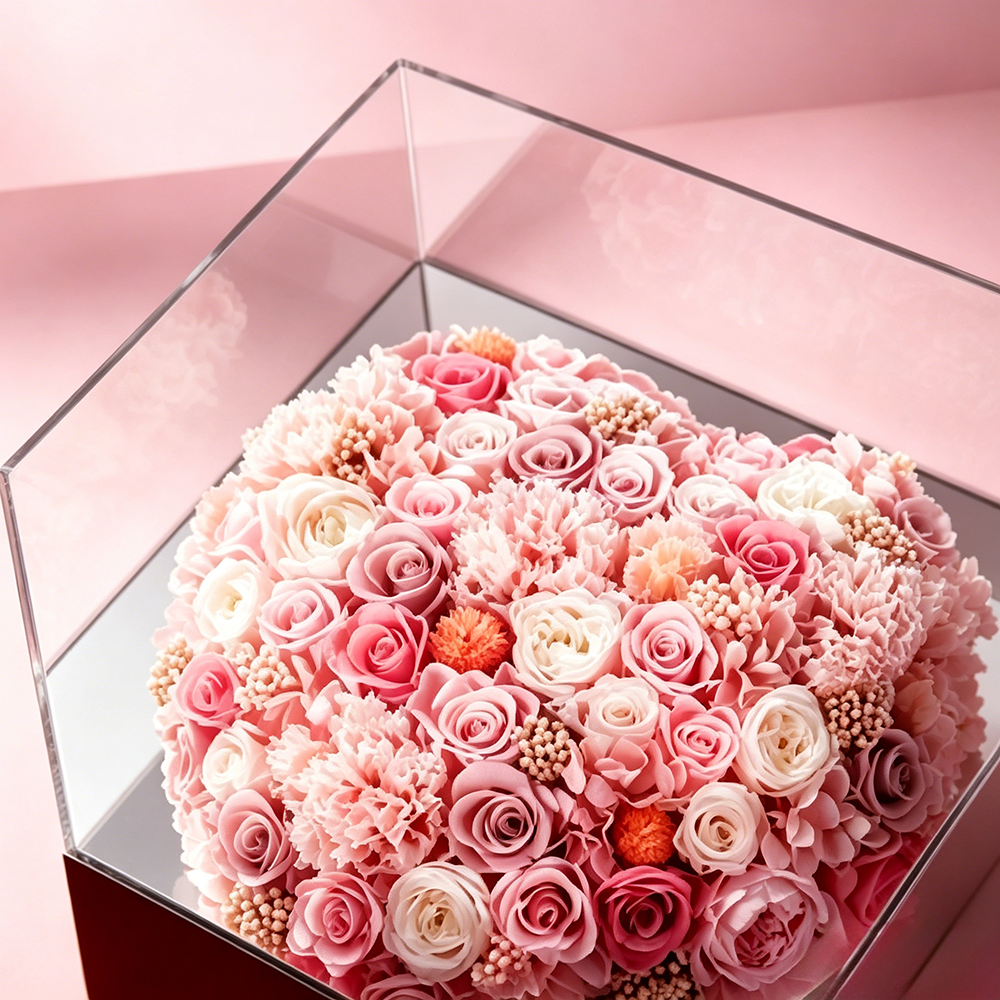 Flowerva Mirrored Heart Bloom Keepsake Box Premium Decor