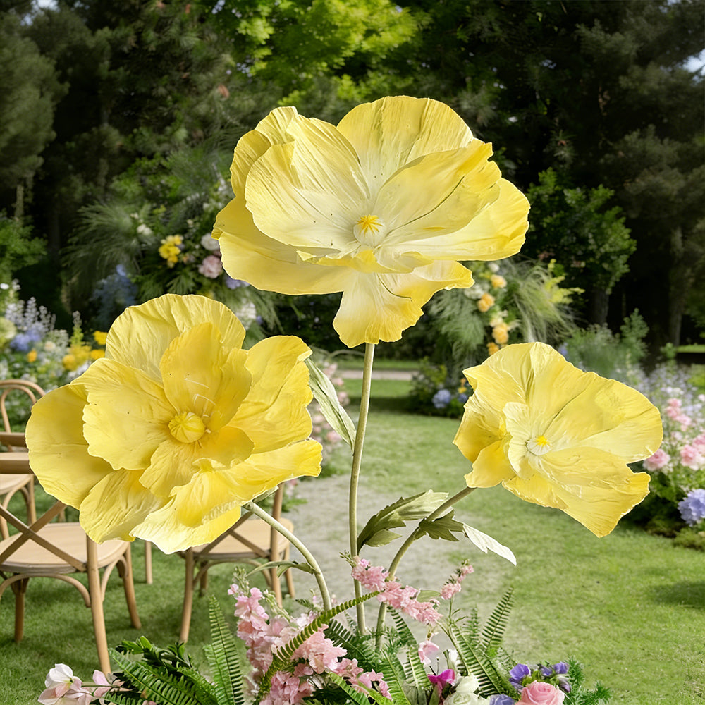Flowerva Luxe Couture Ruffled Poppy Yellow Art Installation