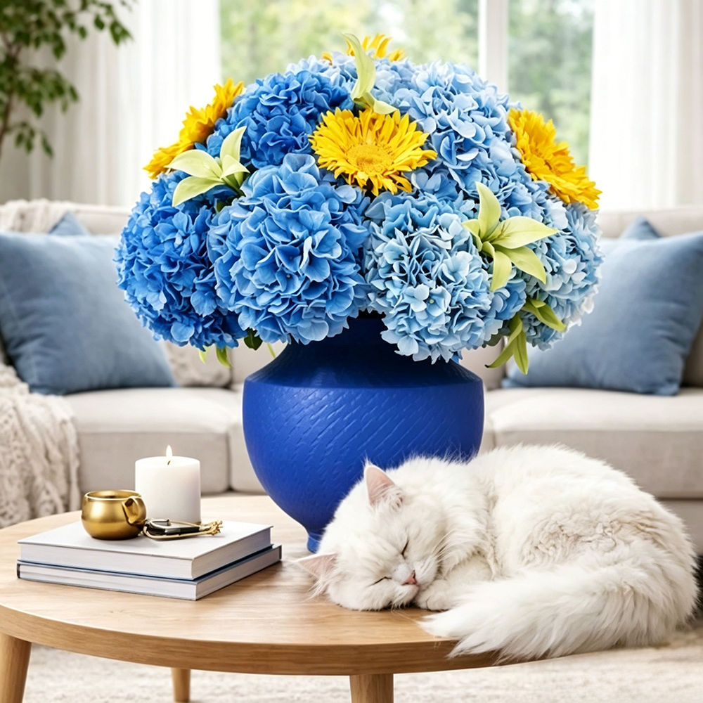Flowerva Hydrangea Textured Vase Arrangement Premium Decor