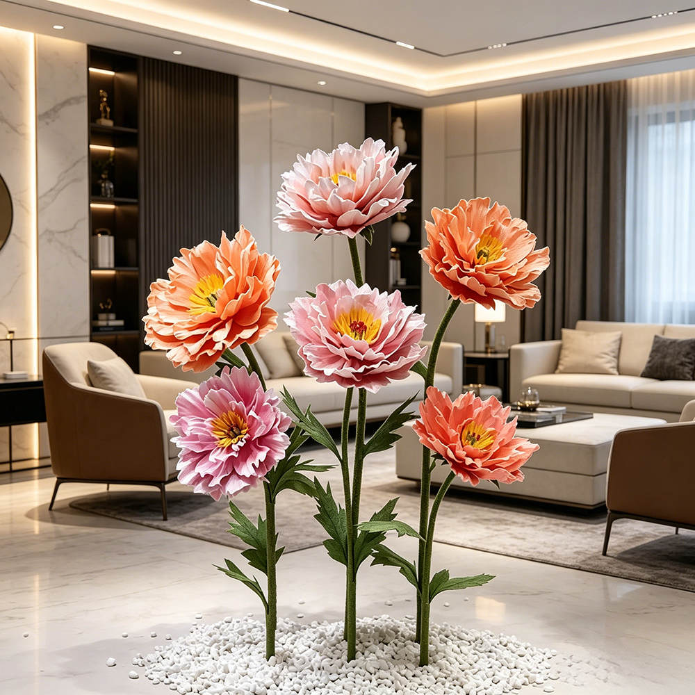 Flowerva Coral Peony Bloom Premium Decor