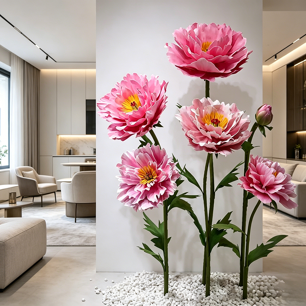 Flowerva Coral Peony Bloom Premium Decor