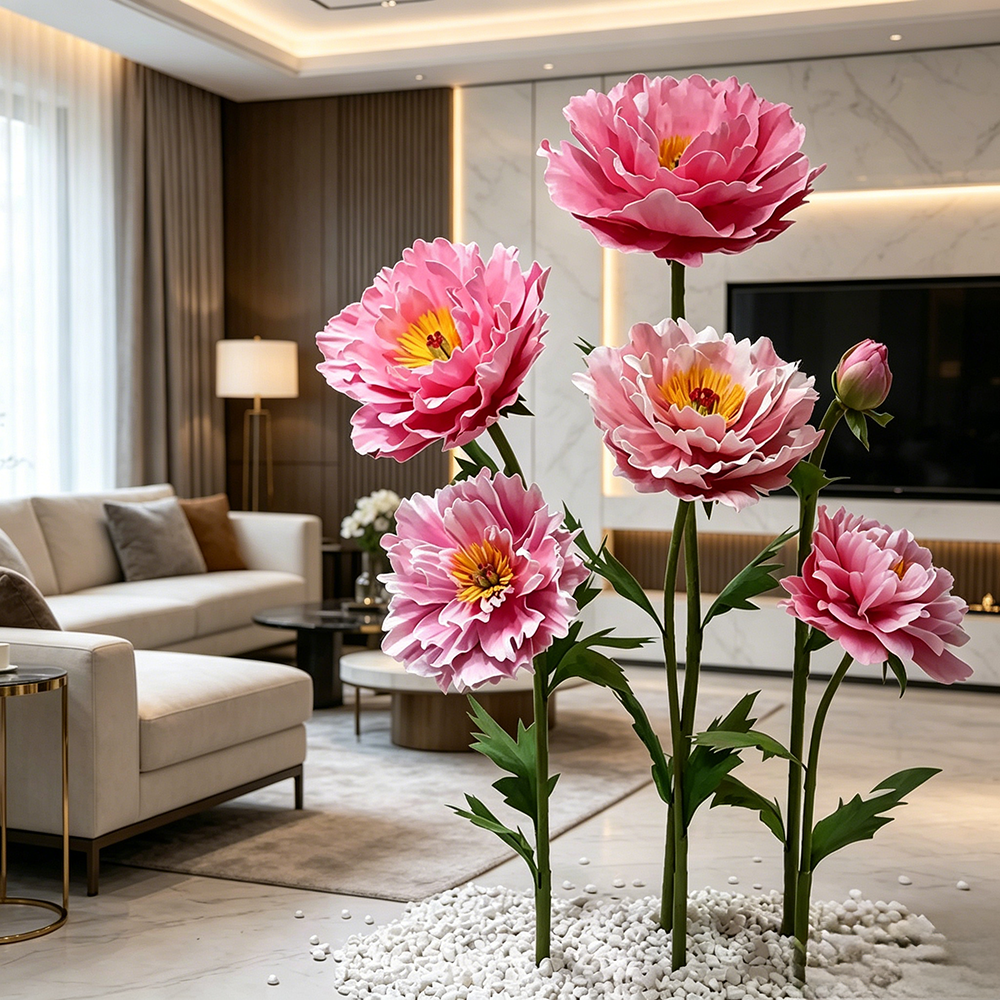 Flowerva Coral Peony Bloom Premium Decor