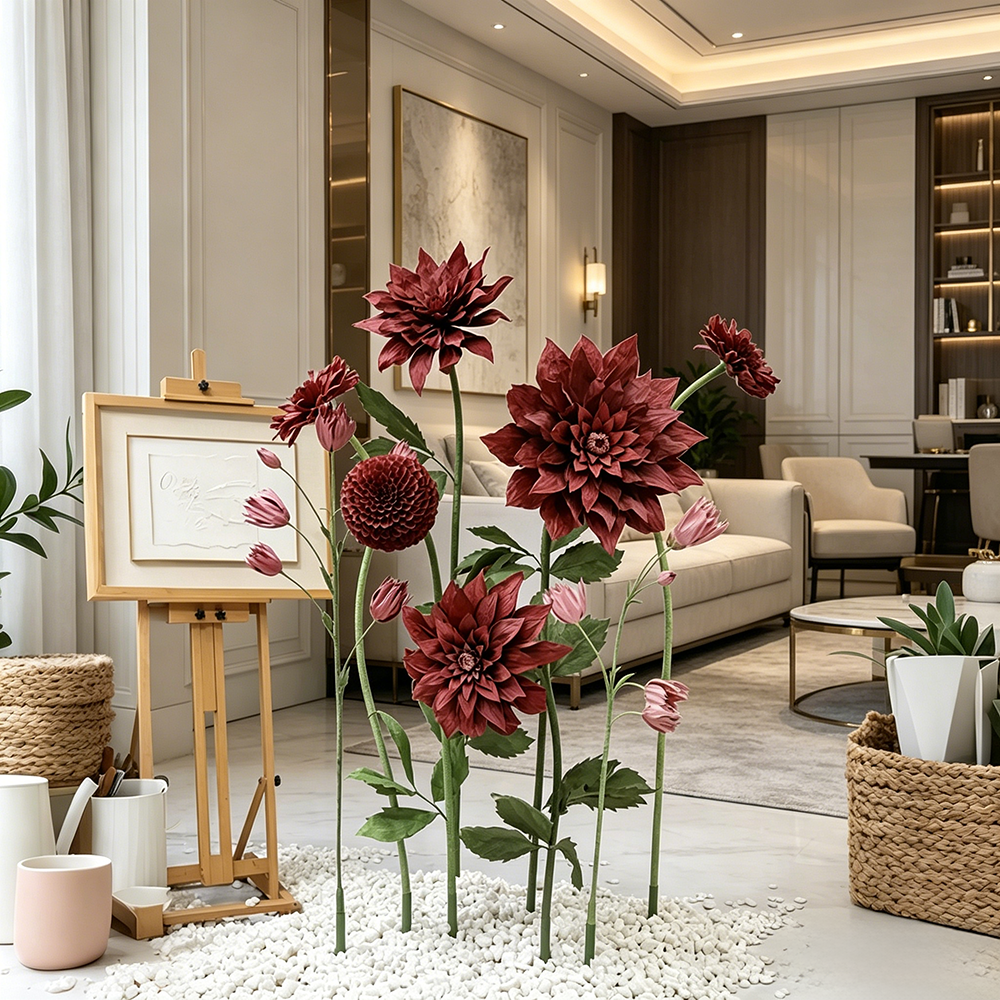 Flowerva Crimson Dahlia Bloom Premium Decor