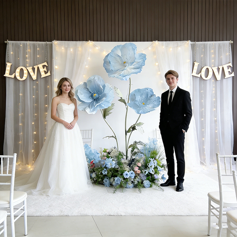 Flowerva Luxe Couture Ruffled Poppy Blue Art Installation