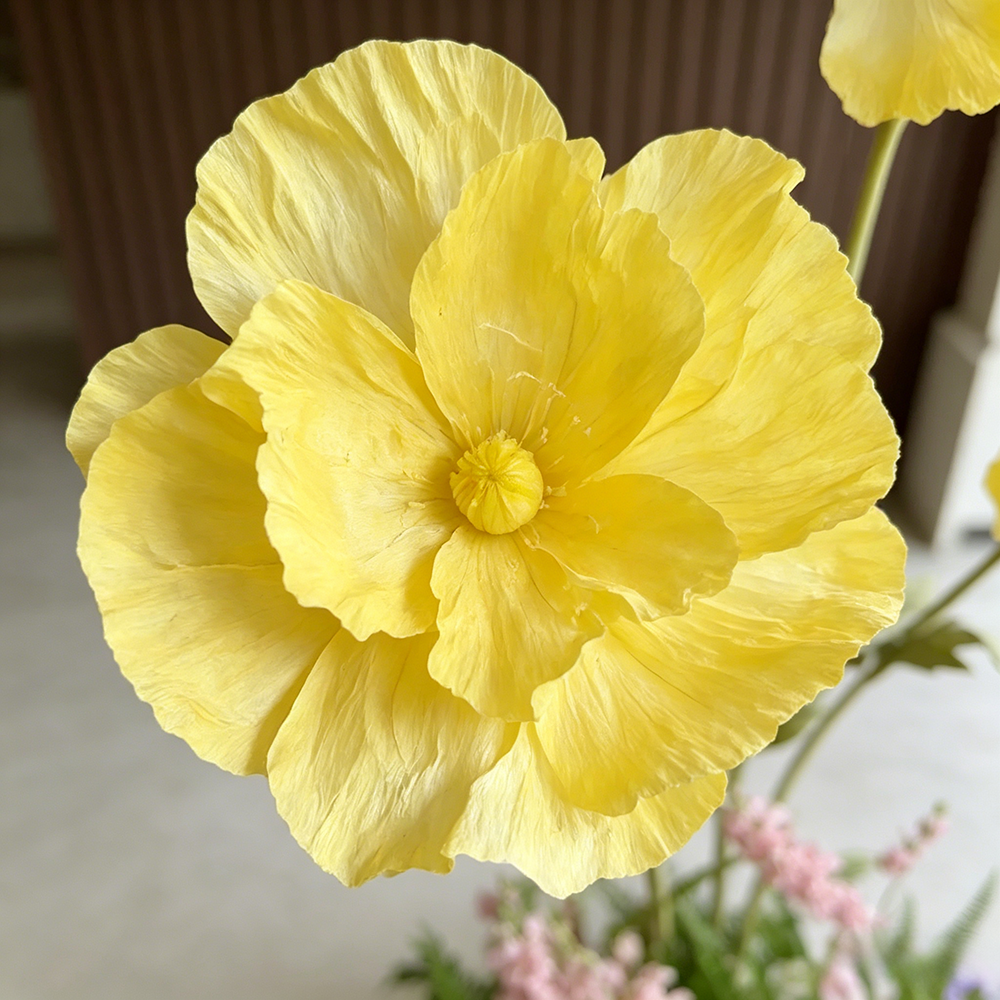 Flowerva Luxe Couture Ruffled Poppy Yellow Art Installation