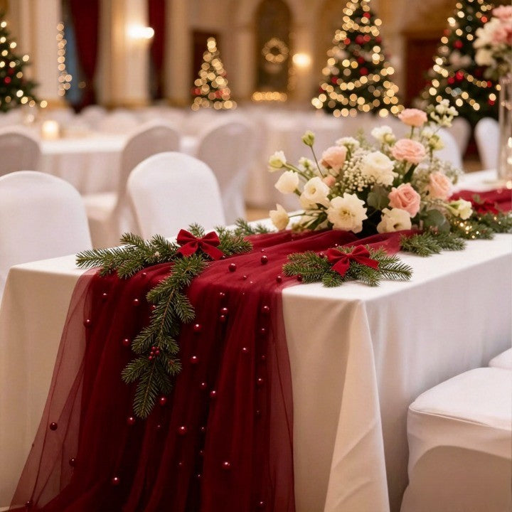 Flowerva Pearl Tulle Table Runner