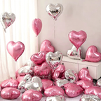 Flowerva 18-inch Pink Silver Heart Foil Balloon for Wedding Birthday Party Decoration
