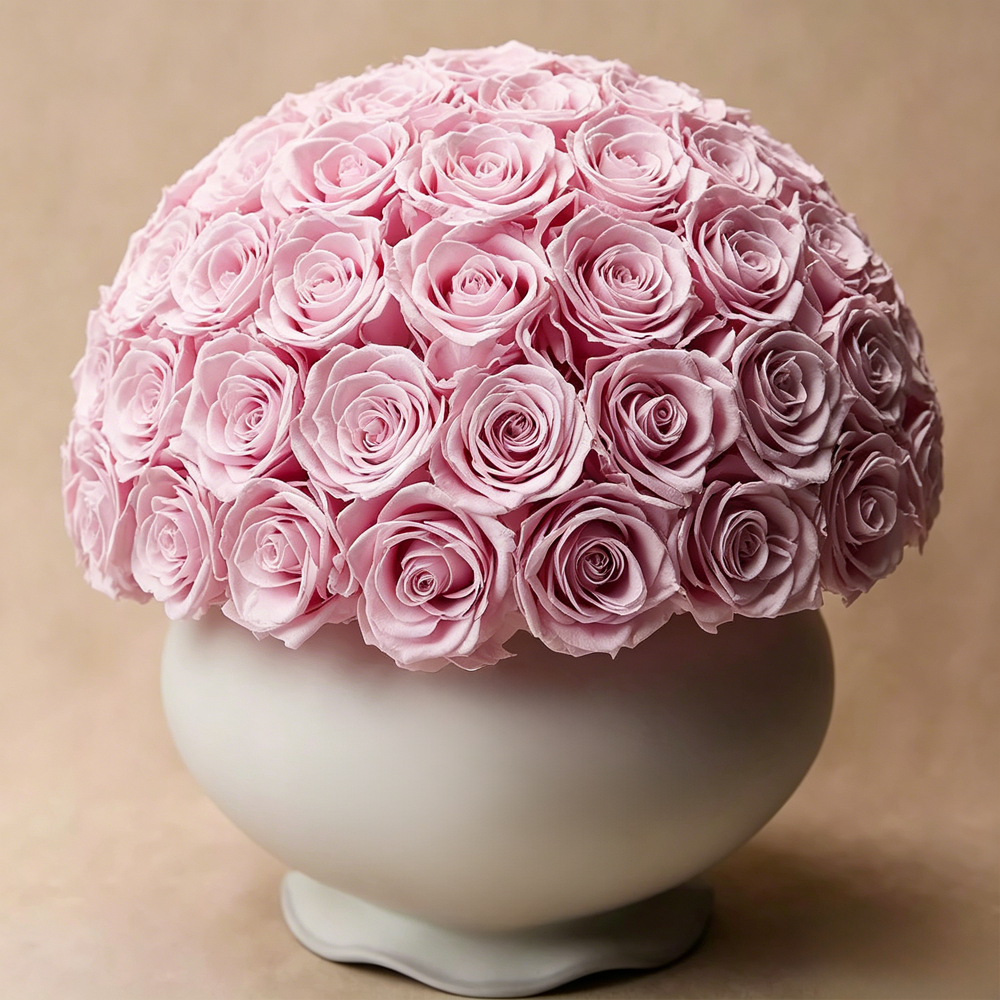 Premium Baby Pink Preserved Rose Vase Gift Box