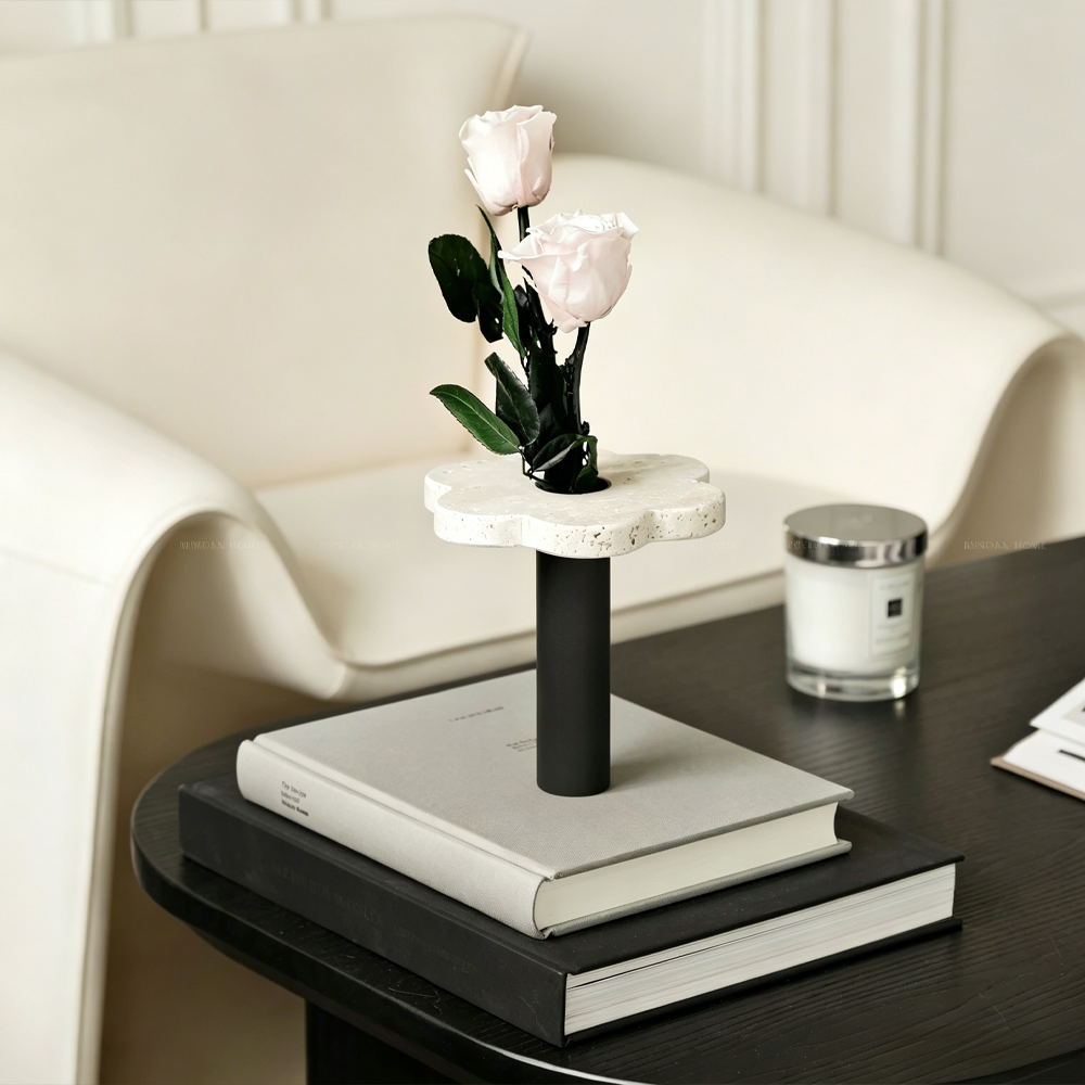 Premium Single Eternal Rose Yellow Travertine Handheld Vase Gift Box