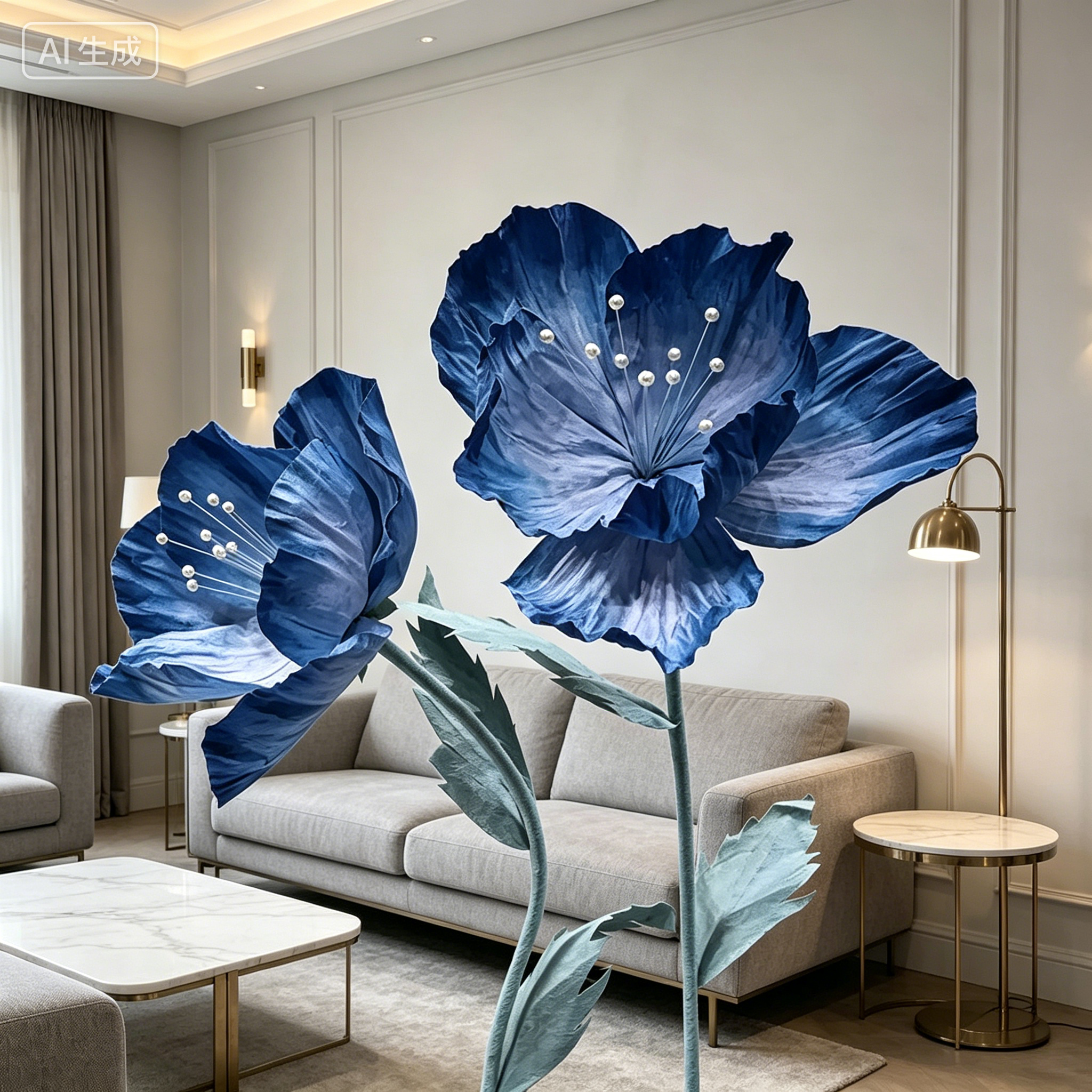 Flowerva Azure Poppy Bloom Premium Decor