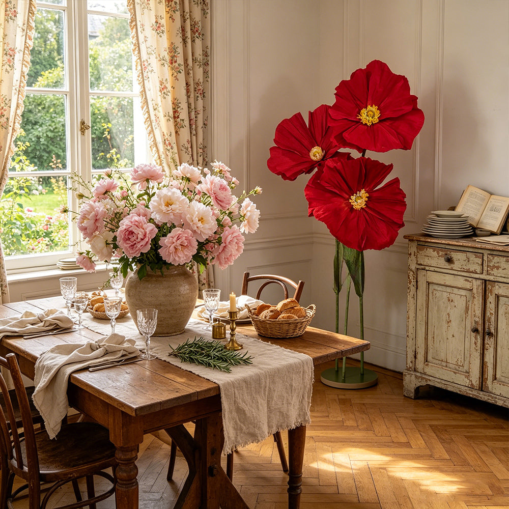 Instalación Artística de Amapolas de Papel Crepé Ethereal de Flowerva