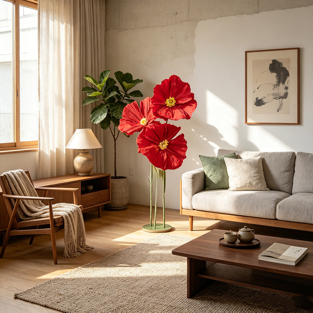 Instalación Artística de Amapolas de Papel Crepé Ethereal de Flowerva