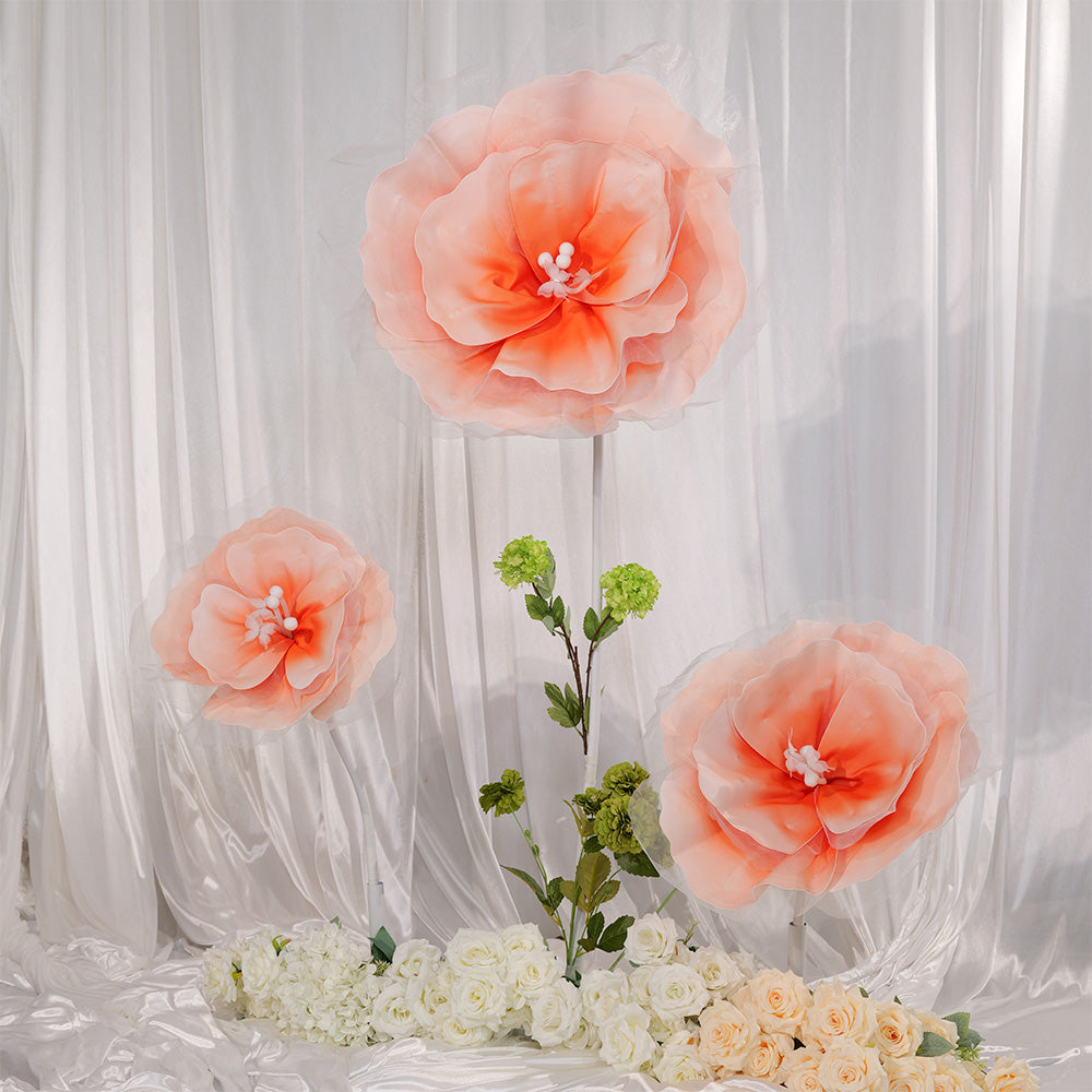 Flowerva Peach Tulle-Trimmed Premium Flower