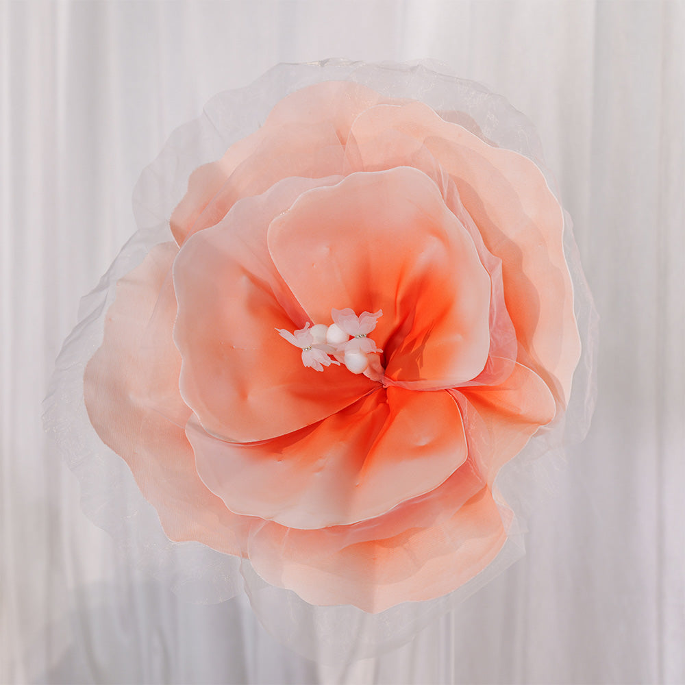 Flowerva Peach Tulle-Trimmed Premium Flower