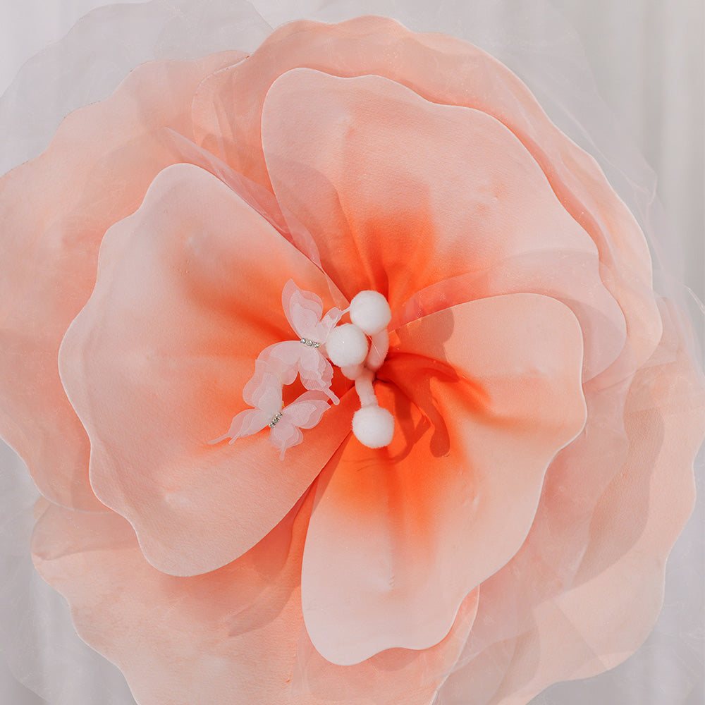 Flowerva Peach Tulle-Trimmed Premium Flower